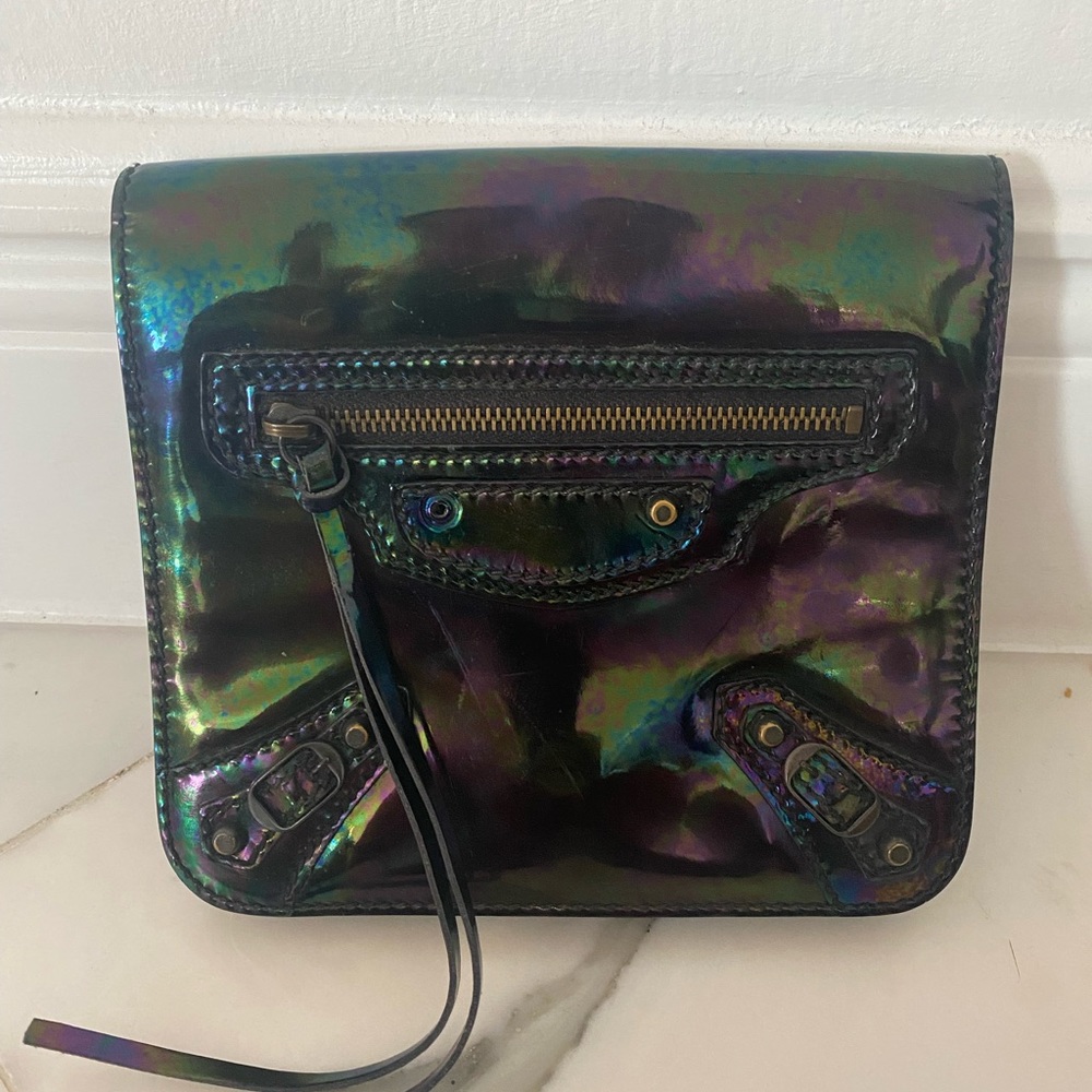 Vintage BALENCIAGA Le City  clutch green metallic great condition